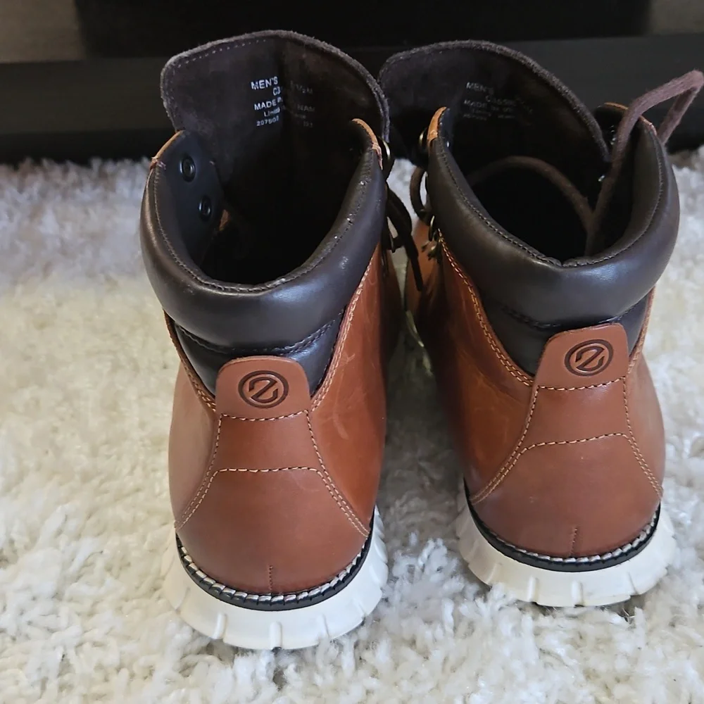 Cole Haan Brown Leather Hiking-Style Boots with Dark Brown Accents